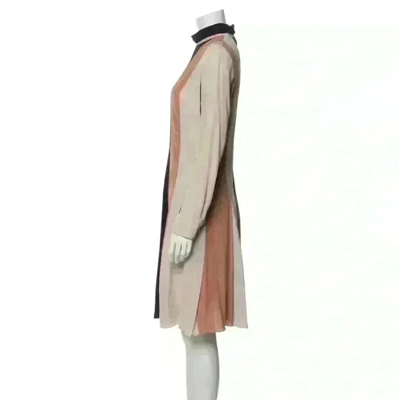 Derek Lam Silk Knee Length Mock Neck Striped Pleated Long Sleeves Keyhole Size 6 - Picture 3 of 12